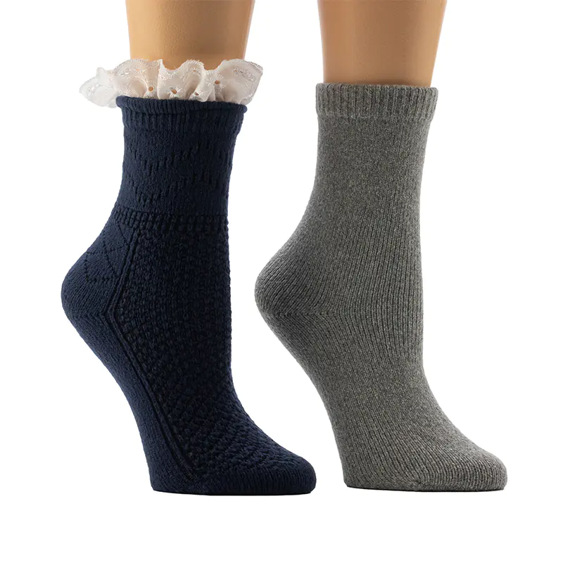 Ladies'Texture/Flat Knit Boot Crochel Lace Cosy Domus Socks