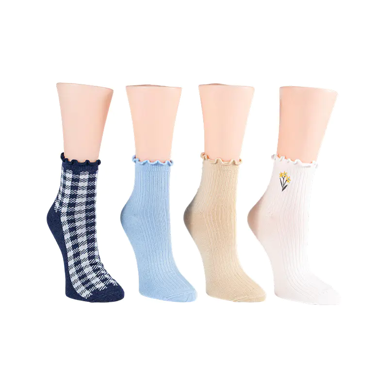 Costa W/Pluma Flos/Ginghamlettuce Welt Anklet 4ppk Socks