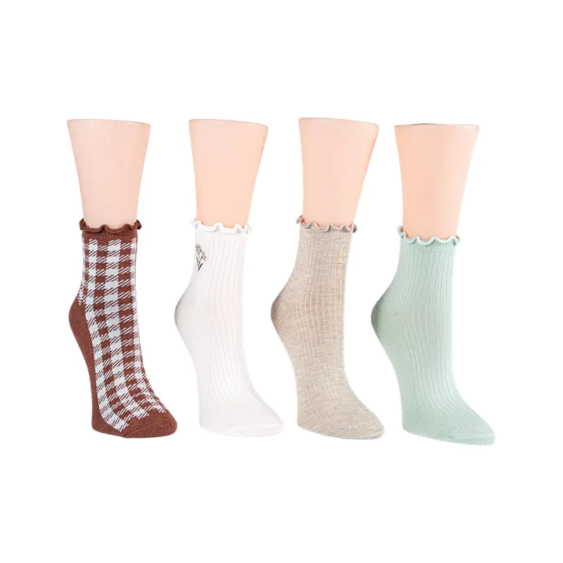Costa W/Pluma Flos/Ginghamlettuce Welt Anklet 4ppk Socks
