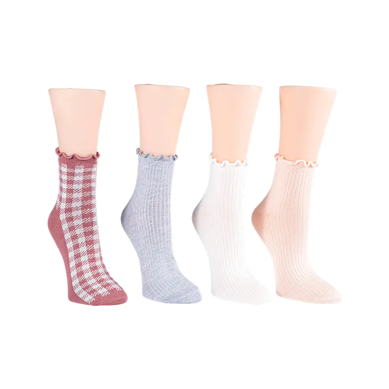 Costa W/Pluma Flos/Ginghamlettuce Welt Anklet 4ppk Socks